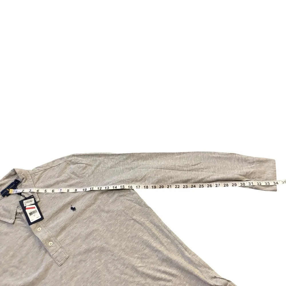 Ralph Lauren Featherweight Mesh Long Sleeve Polo Shirt Mens L Grey Heather NWT